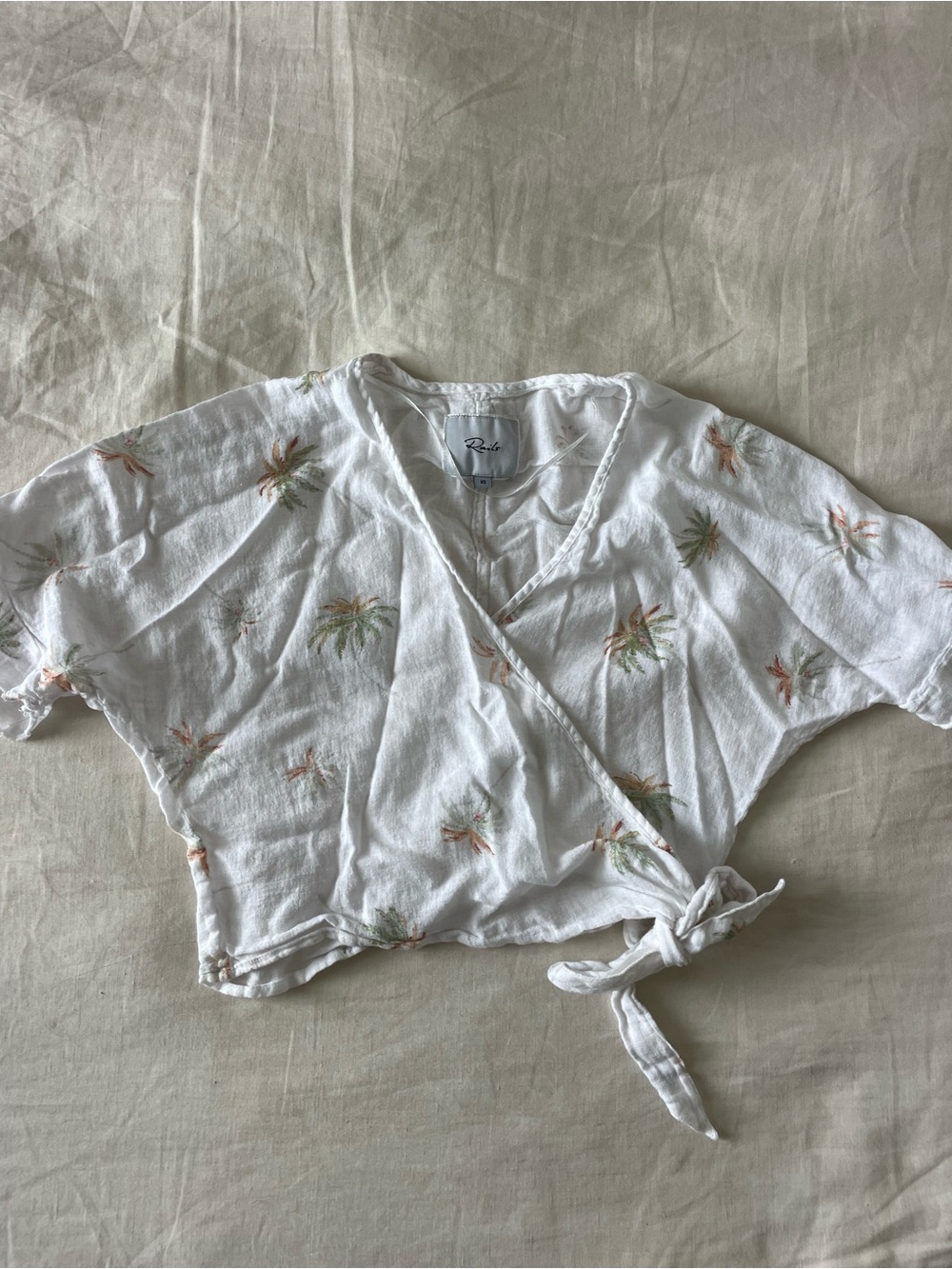 Rails White Palm-Print Wrap Tie Crop Top
